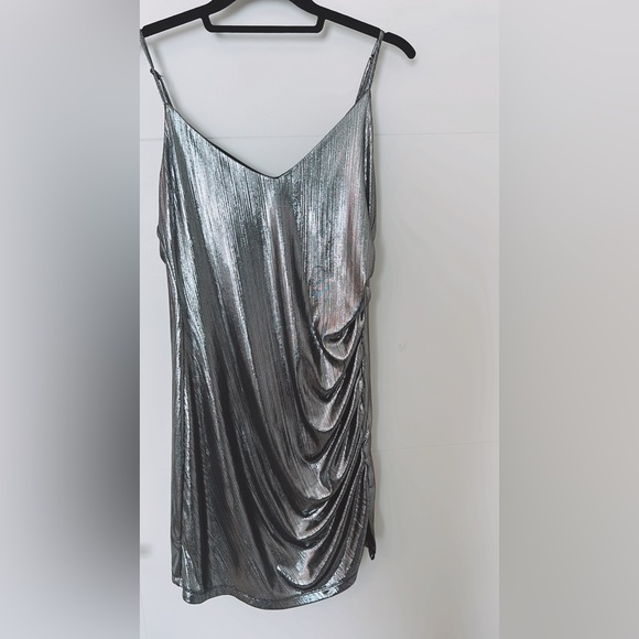 Shiny Silver Metallic  Mini Dress - Picture 1 of 6